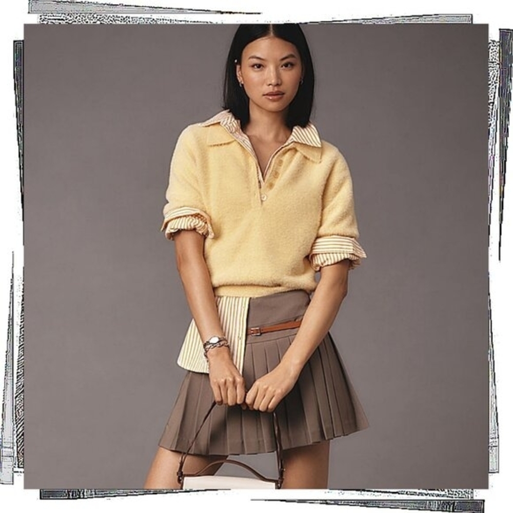 Flat White Pleated Tan Mini Skirt NWT
